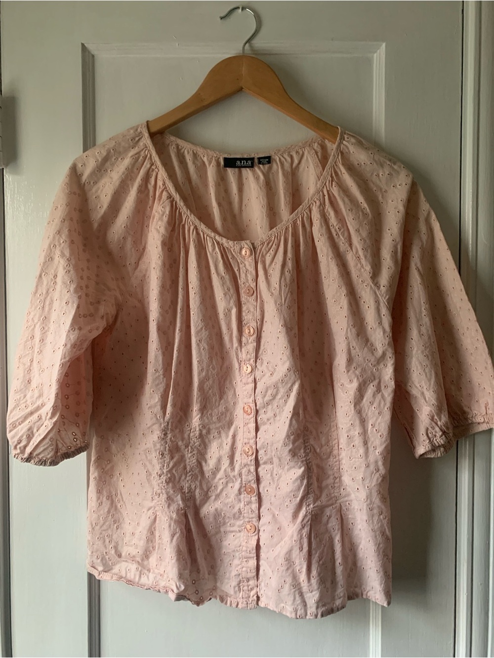 a.n.a. Gypsy Boho Prairiecore Eyelet Lace Pink and Gold Metallic Blouse M